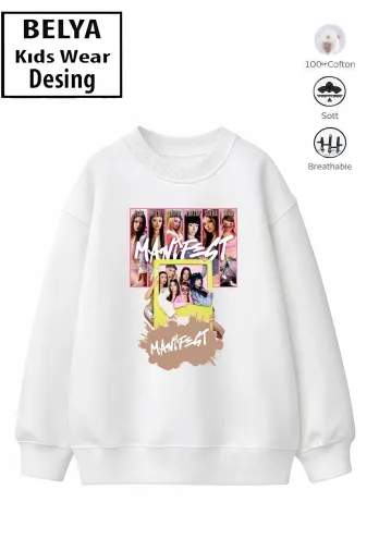 Trend Çocuk Kız Model Tam Kalıp Oversize Manifest Tasarım 2 İplik Pamuğa Pamuk Kumaş Sweatshirt 74