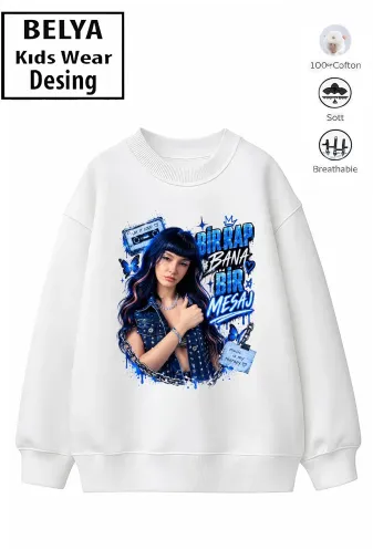 Trend Çocuk Kız Model Tam Kalıp Oversize Zoktay Tasarım 2 İplik Pamuğa Pamuk Kumaş Sweatshirt 113