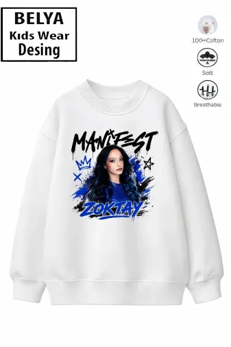 Trend Çocuk Kız Model Tam Kalıp Oversize Zoktay Tasarım 2 İplik Pamuğa Pamuk Kumaş Sweatshirt 1111