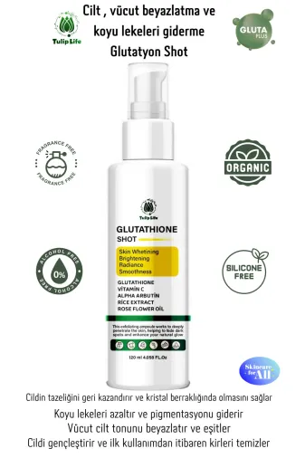 tulip life Cilt , Vücüt , Genital Bölge Beyazlatıcı Peeling Etkili Glutatyon Shot 120 Ml