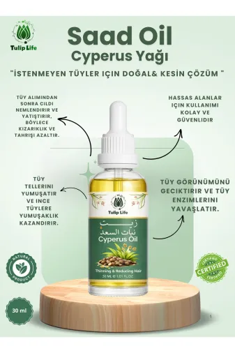 tulip life SAAD1 Tüy Azaltıcı Ve Önleme Yağı Saad Yağı Cyperus Oil 30 Ml