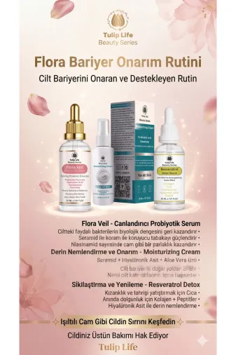 tulip life SUMMER3 Flora Barrier Onarım Seti: Seramid + Probiyotik + Resveratrol Cilt Detoksu (3 Lü Set