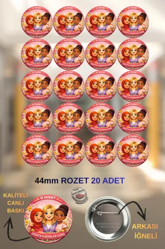 tuse rozet dükkanı 8 Mart Dünya Kadınlar Günü Rozeti 20 Adet – Anma Ve Kutlama