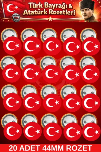 tuse rozet dükkanı Türk Bayrağı Rozeti 44mm Ay Yıldız Rozet Türk Bayrağı Rozeti 20 Adet – 44Mm Ay Yıldız Rozet