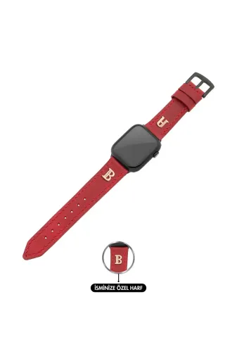 twingold AG03001 İsme Özel El Dikişli Watch Uyumlu Saat Kordonu - %100 Çift Kat Deri - Kırmızı