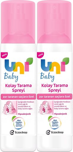 Uni Baby Kolay Saç Tarama Spreyi 200ML (Yeni) Zor Taranan Saçlara Özel (2 Li Set)