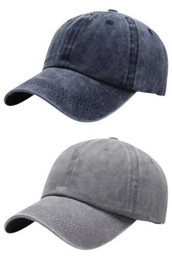 Uniquetrenders 879002300 Unisex Eskitme Vintage %100 Pamuklu Ayarlanabilir Beyzbol Kep Şapka 2'li Set
