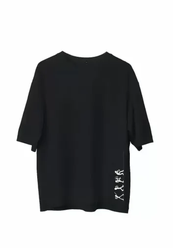 Unisex Bisiklet Yaka Baskılı Oversize T-Shirt - Siyah - L - Siyah