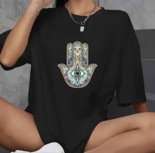 Unisex Bisiklet Yaka Baskılı Oversize T-Shirt - Siyah - M - Siyah