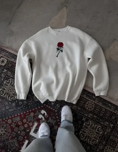 Unisex Bisiklet Yaka Ön Ve Arka Baskılı SweatShirt - Beyaz - S - Beyaz