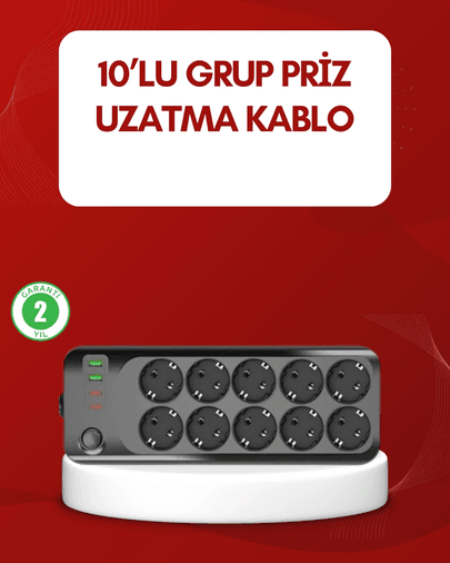 Usb Type-c Destekli 10’lu Grup Priz Termal Korumalı 2m Kablo 2500w
