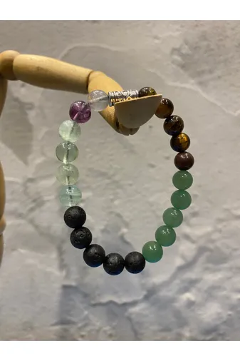 USE NATURA US003 Yaratıcı Enerji Bilekliği - ( Florit, Lav, Aventurin Ve Kaplangözü Taşı )