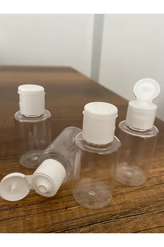 Uygar UT7-0034 500 Adet 30 Ml Şeffaf Plastik Şişe + Flip Top Kapak Dezenfektan Şişesi Açmalı Kapak