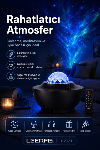 Uzaktan Kumandalı Yıldızlı Gökyüzü Projektörü Gece Lambası Ambiyans Işıklı