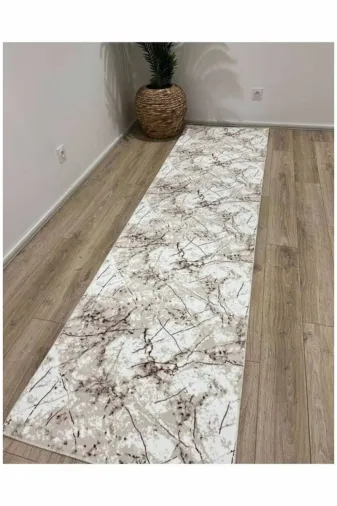 Venüs 9612457 Ekru Mermer Desenli Kaymaz Yıkanabilir Ince Rulo Kesilebilir Jel Halı