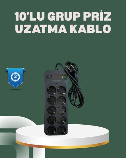 VINTESSY TKNUCZZZ10LUPRİZ-5MKR Termal Koruma Sistemli Usb Type-C 10 Lu Grup Priz 2M 2500W Güç Kapasiteli 0