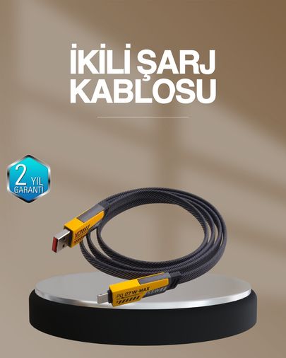 VINTESSY TKNXUCZİKİLİŞARJKABLOSUMKR Hızlı Şarj Destekli 65W Örgülü Usb-C Ve Usb-A Çoklu Şarj Kablosu Standart