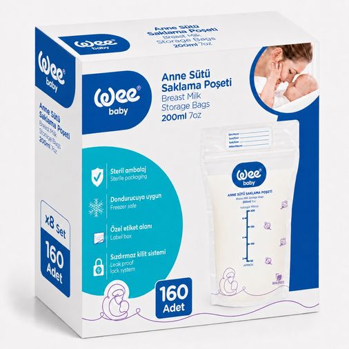 Wee Baby Anne Sütü - Süt Saklama Poşeti 20 Li Pk (Dondurucuya Uygun) (8 Li Set)