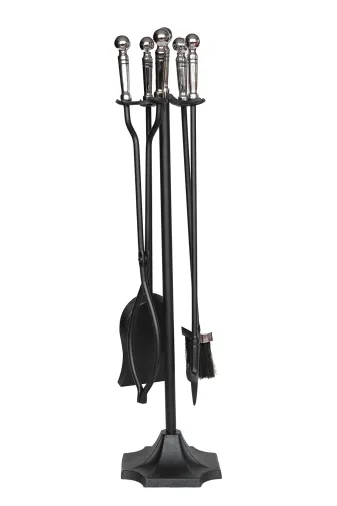 WOODSHUT SGSS-38005GS 5 Li Lüx Ithal Gümüş Topuz Başlıklı Şömine - Soba Maşa Takımı Aksesuar Seti
