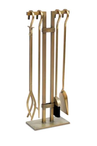 WOODSHUT SGSS-38018GOLD 5 Li İthal Antik Gold Patinalı Şömine - Soba Maşa Takımı Aksesuar Seti