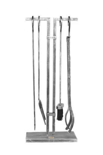 WOODSHUT SGSS-38018GÜMÜŞ 5 Li Lüx Ithal Antik Gümüş Patinalı Şömine - Soba Maşa Takımı Aksesuar Seti