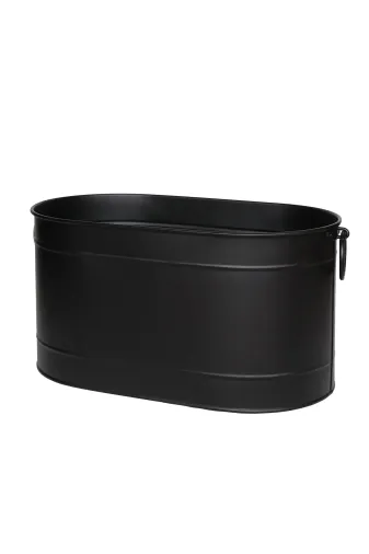 WOODSHUT WSMO-1343SYH Metal Siyah Uzun Oval Askı Kulplu Tasarım Şömine - Soba Odun Depolama Saklama Kovası