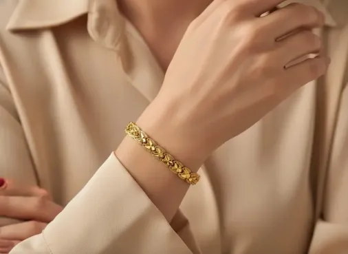 X Motifli Kum Desenli 24K Altın Kaplama Geniş Zincir Bileklik