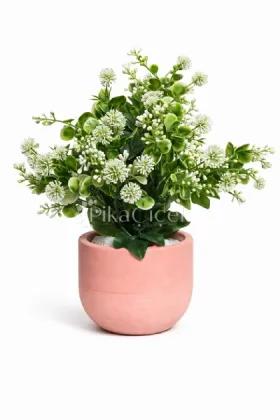 Yapay Beyaz Top Çiçekli Şimşir Demet 45 cm