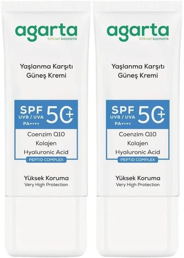 Yaşlanma Karşıtı Collagen Destekli Spf+50 Faktör Yüz Güneş Kremi 50 ML (2 Li Set)