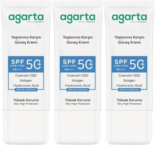Yaşlanma Karşıtı Collagen Destekli Spf+50 Faktör Yüz Güneş Kremi 50 ML (3 Lü Set)