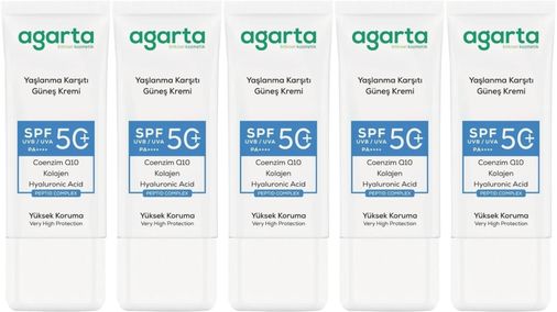 Yaşlanma Karşıtı Collagen Destekli Spf+50 Faktör Yüz Güneş Kremi 50 ML (5 Li Set)