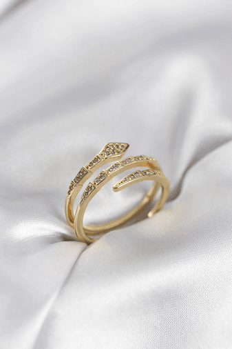 Yılan Model Gold Renk Zirkon Taşlı Kadın Yüzük