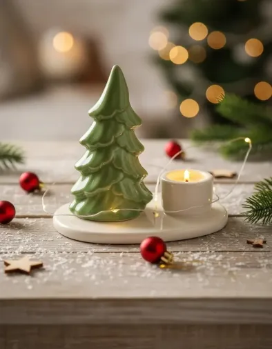 Yılbaşı Temalı Seramik Tealight Mumluk