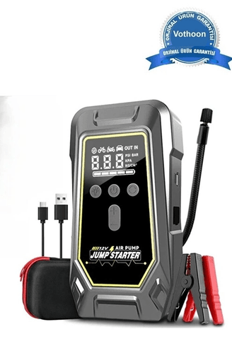 YNT İthalat EM-556 Tank Model Şarjlı 12.000 Mah Taşınabilir Çanta Araç Akü Takviye Cihazı Işıklı Hava Kompresörü