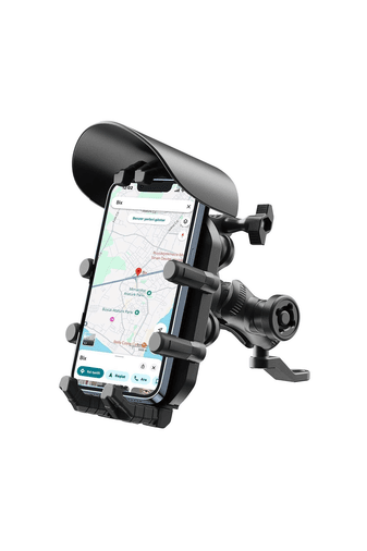 YNT İthalat EM-Ayna2 Ayna Bağlantılı Güneş Ve Yağmur Korumalı 360° Derece Ayarlanabilir Motosiklet Telefon Tutucu