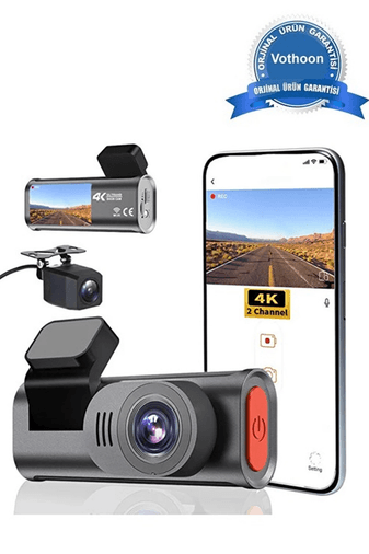 YNT İthalat EM-d28 4K Wifi Çift Kameralı Araç Kamerası Gece Görüşlü G-Sensörlü Dash Cam 170 Derece