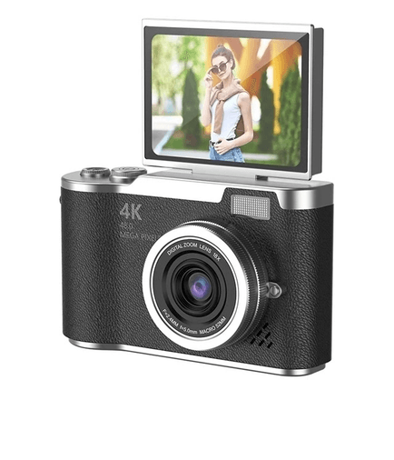 YNT İthalat EM-fotosiyah 4K Dijital Retro Video Kamera 48Mp 18X Zoom Flaşlı (32Gb) Kart Dijital Vlog Fotoğraf  Makinesi Türkçe Siyah
