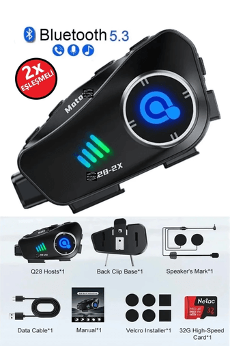 YNT İthalat EM-q282x Q28 2X 2 Eşleşmeli Motosiklet Kask Bluetooth Kulaklık 1080P Kamera Su Geçirmez Intercom