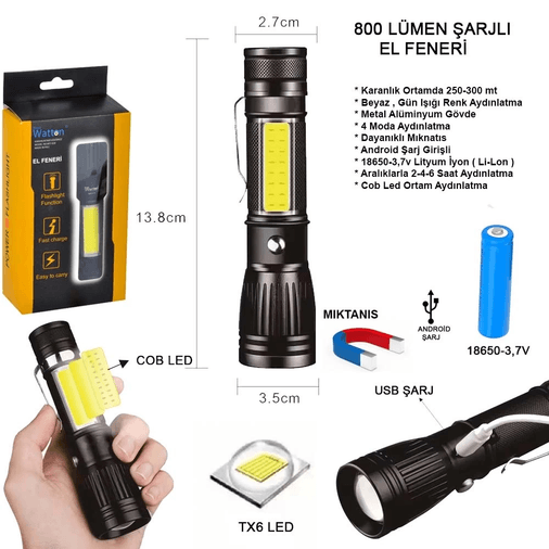 YNT İthalat GF-GUVF-558 Uzun Menzilli El Feneri Mıknatıslı  Wt-602