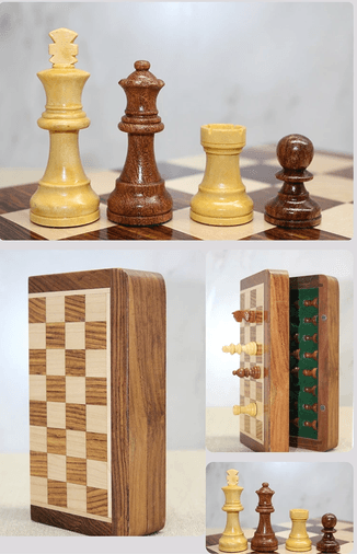 YNT İthalat KH-G223 Özel Vernikli Mıknatıs Taşlı Ahşap Katlanabilir Kutulu Satranç Oyunu 30 Cm G223