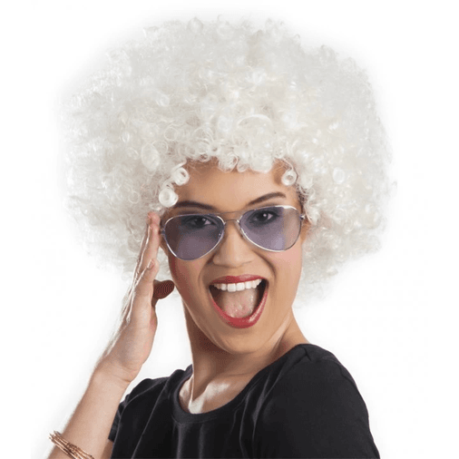 YNT İthalat SM-SMR-D019 Beyaz Renk Kıvırcık Afro Bonus Peruk