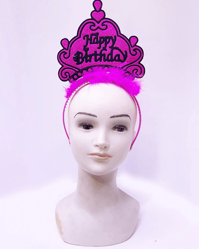 YNT İthalat SM-SMR0649-FUSYA Happy Birthday Neon Fuşya Renk Doğum Günü Tacı 24X15 Cm