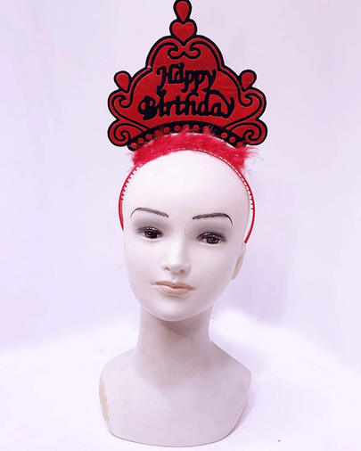 YNT İthalat SM-SMR0649-KIRMIZI Happy Birthday Neon Kırmızı Renk Doğum Günü Tacı 24X15 Cm