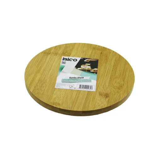 YUVARLAK=24.5CM AYAKLI= 4CM DÜZ YÜZEY AHŞAP BAMBU SUNUM TEPSİSİ - MİNİ SOFRA (4745)