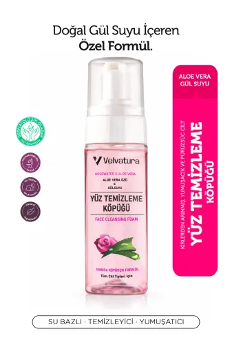 Yüz Temizleme Köpüğü Gül Suyu Ve Aloe Vera Yıkama Köpüğü Canlandırıcı, Ferahlatıcı Etkili 150 ml
