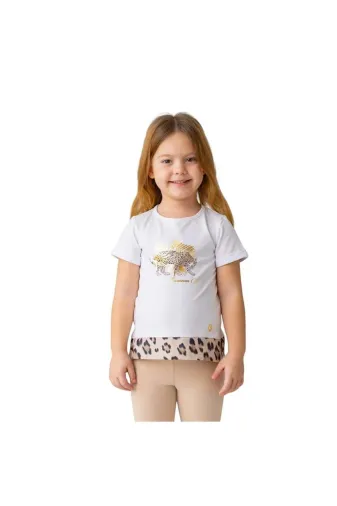 Zeyland QTEAE9AZDL-28 Kız Çocuk Leopar Desenli T-Shirt-Beyaz