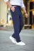 Erkek Cizgili Dokuma Krep Jogger Buggy Pantalon Rahat Kalıp - Lacivert - M - Lacivert 3