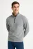 Erkek Dik Yaka Sweatshirt Dik Yaka Yarım Fermuarlı 3 İplik Şardonlu Pamuk Kumaş - Gri - XL - Gri 1