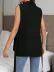 Kadın Kolsuz Yakalı önden Düğmeli Belden Kuşaklı Atlas Ceket - L-XL - Siyah 3