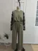 Kadın Uzun Kollu Bisiklet Yakalı Kolları Tullu Viskon Iki Iplik Bluz Ve Pantolon Ikili Takım - 2XL-3XL - Haki 4